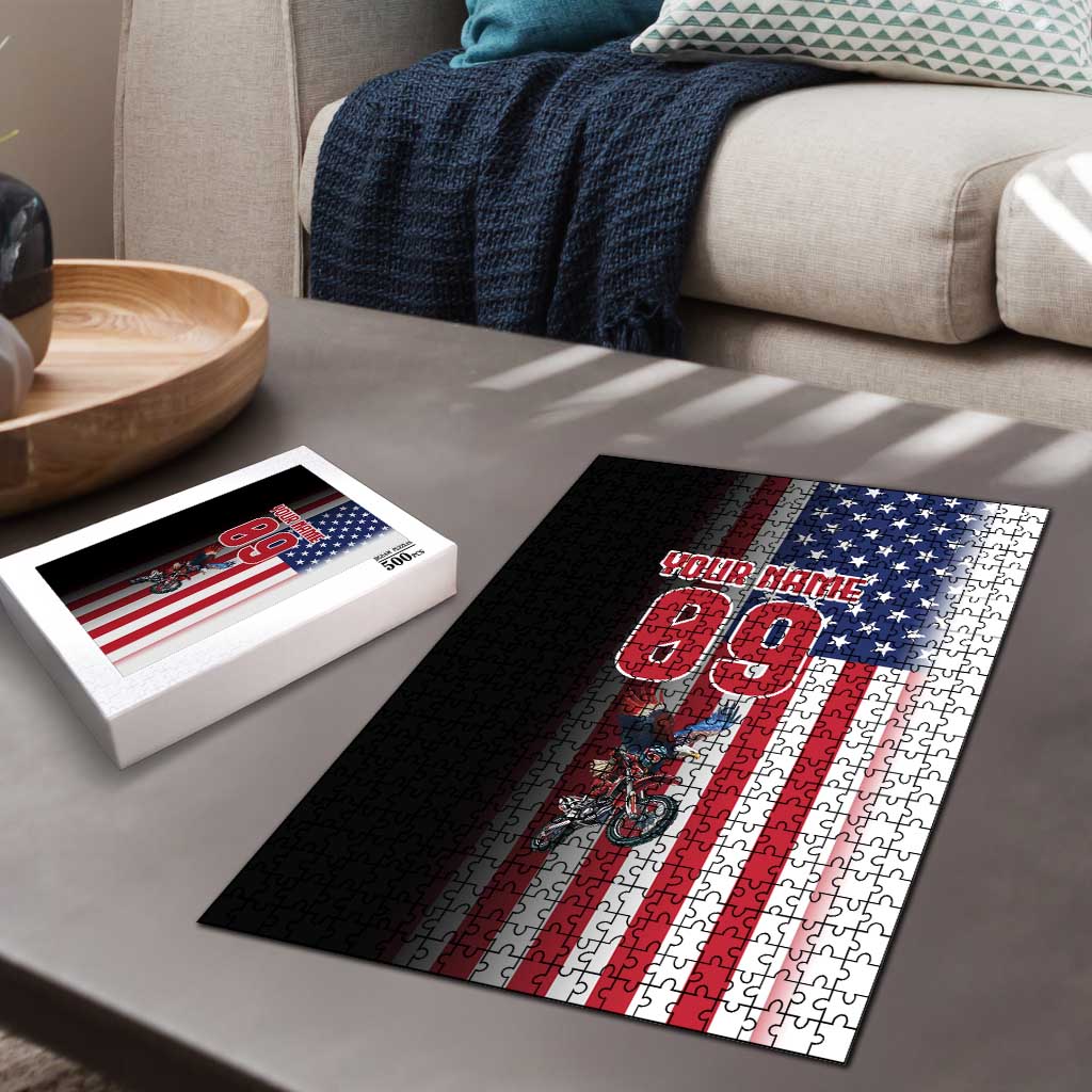 Custom Patriotic Eagle Motocross Puzzle with American Flag and Rider Design - Wonder Print Shop