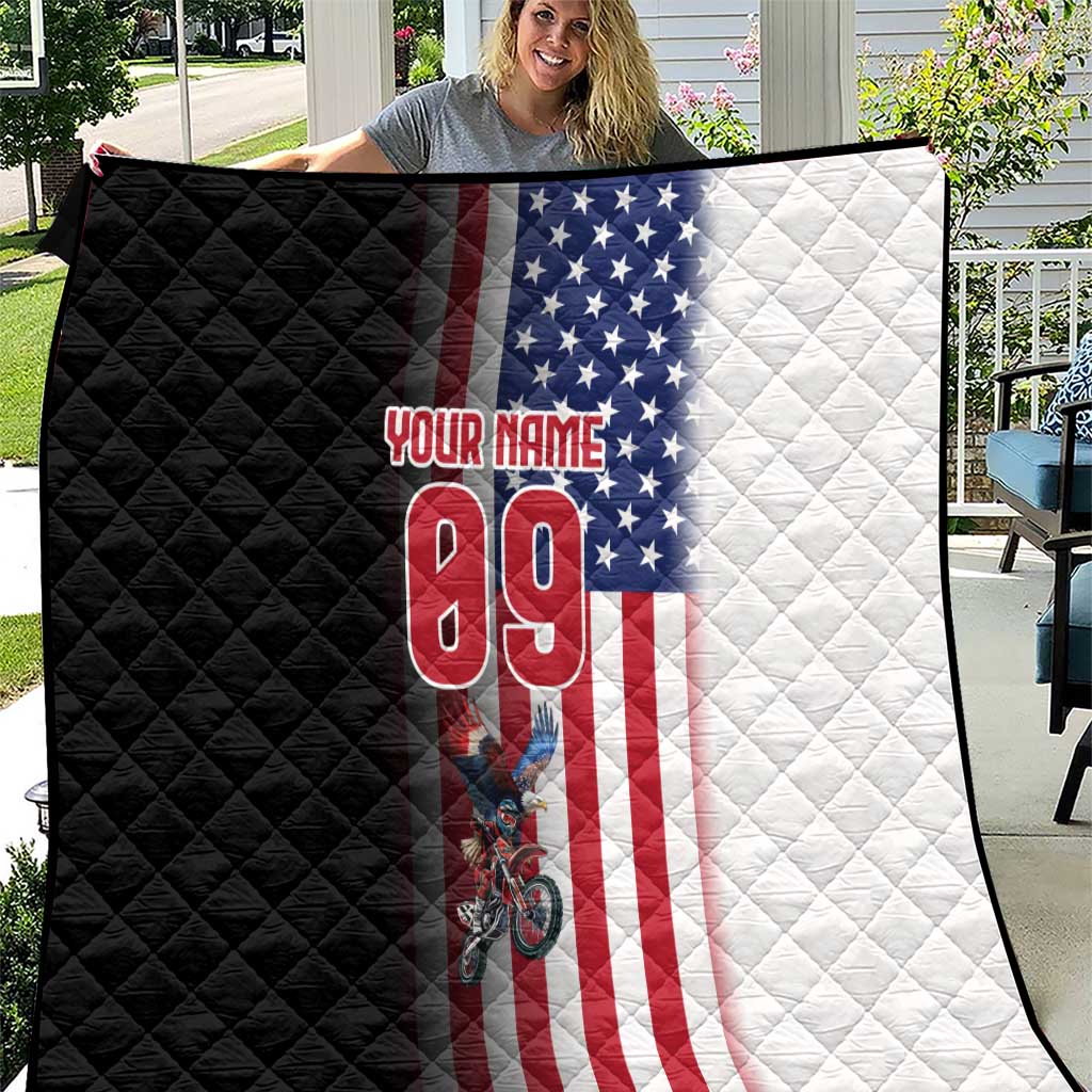 Custom Patriotic Eagle Motocross Quilt with American Flag and Rider Design - Wonder Print Shop