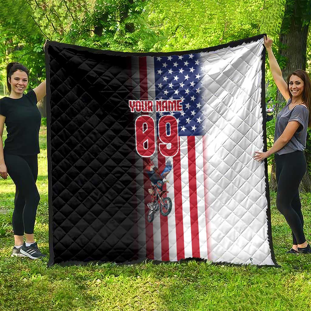 Custom Patriotic Eagle Motocross Quilt with American Flag and Rider Design - Wonder Print Shop