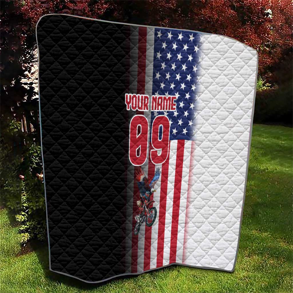 Custom Patriotic Eagle Motocross Quilt with American Flag and Rider Design - Wonder Print Shop
