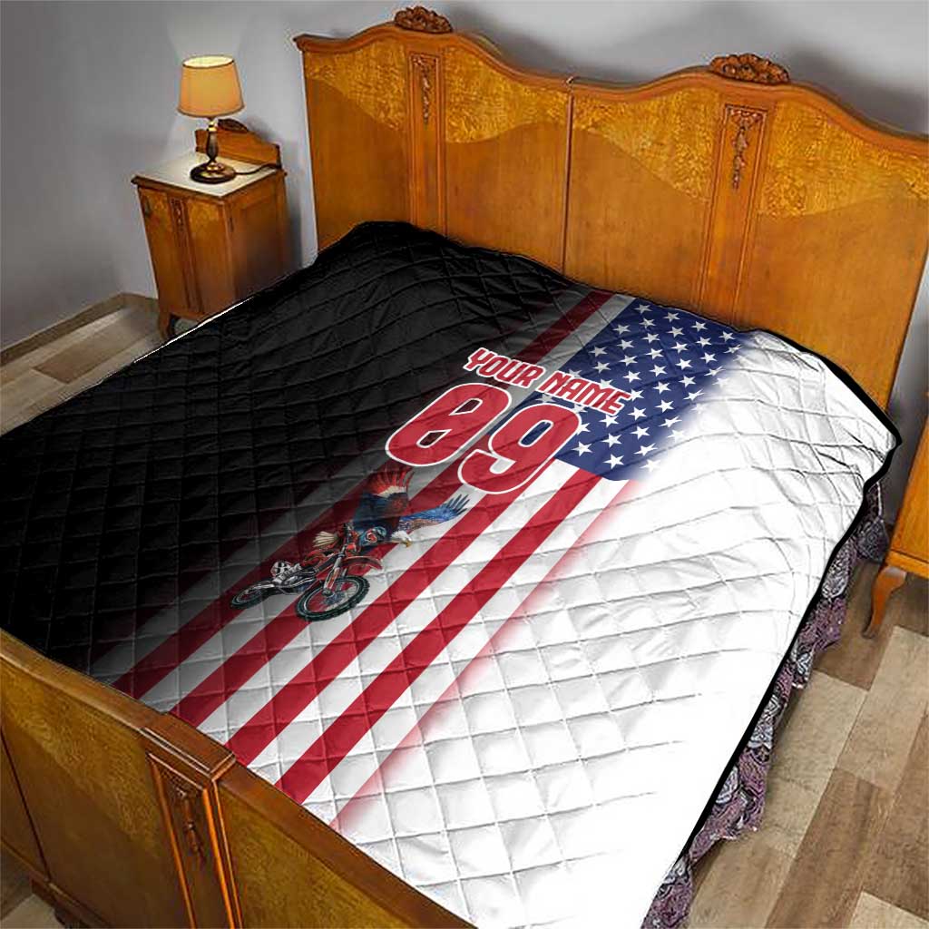 Custom Patriotic Eagle Motocross Quilt with American Flag and Rider Design - Wonder Print Shop