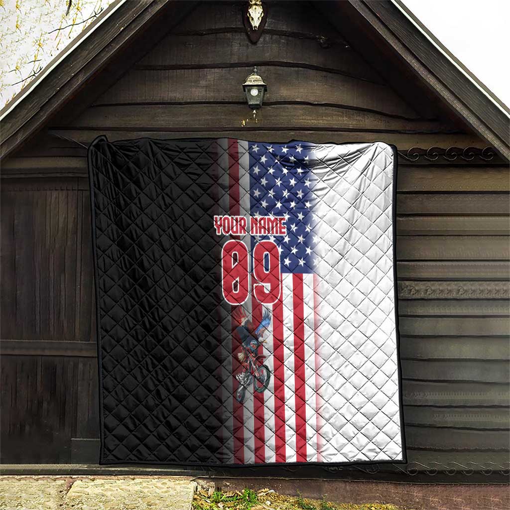 Custom Patriotic Eagle Motocross Quilt with American Flag and Rider Design - Wonder Print Shop