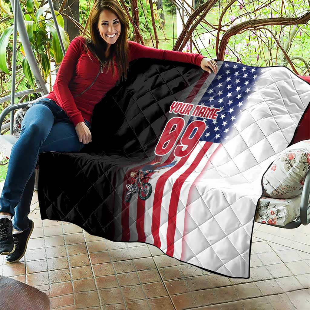 Custom Patriotic Eagle Motocross Quilt with American Flag and Rider Design - Wonder Print Shop