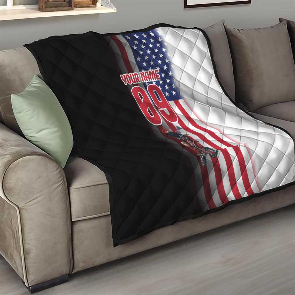 Custom Patriotic Eagle Motocross Quilt with American Flag and Rider Design - Wonder Print Shop