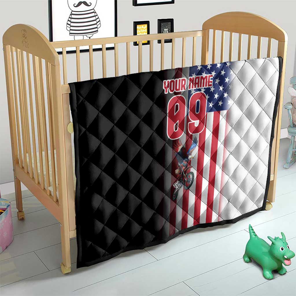 Custom Patriotic Eagle Motocross Quilt with American Flag and Rider Design - Wonder Print Shop