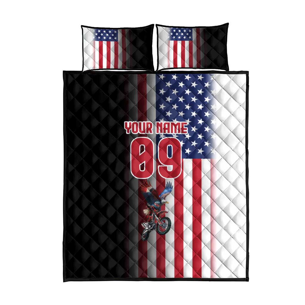 Custom Patriotic Eagle Motocross Quilt Bed Set with American Flag and Rider Design - Wonder Print Shop
