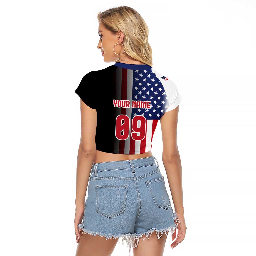 Custom Patriotic Eagle Motocross Raglan Cropped T Shirt with American Flag and Rider Design - Wonder Print Shop