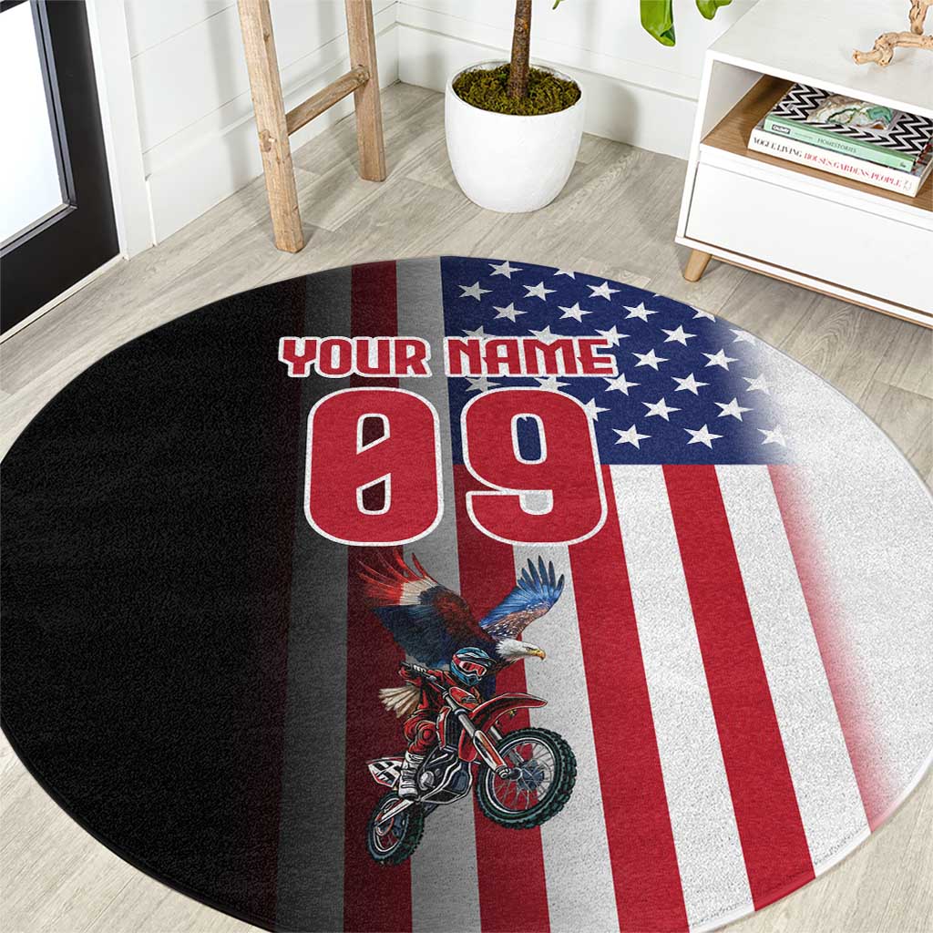 Custom Patriotic Eagle Motocross Round Carpet with American Flag and Rider Design - Wonder Print Shop