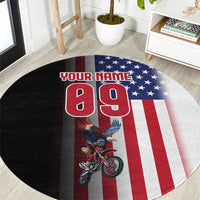 Custom Patriotic Eagle Motocross Round Carpet with American Flag and Rider Design - Wonder Print Shop