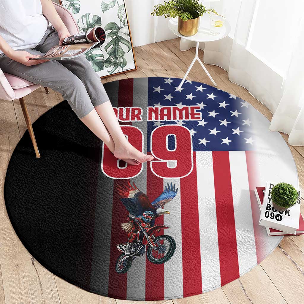 Custom Patriotic Eagle Motocross Round Carpet with American Flag and Rider Design - Wonder Print Shop