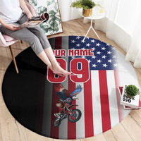 Custom Patriotic Eagle Motocross Round Carpet with American Flag and Rider Design - Wonder Print Shop
