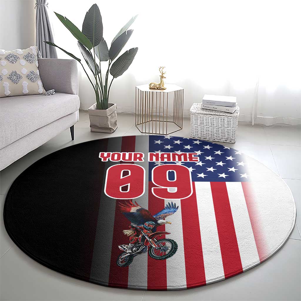Custom Patriotic Eagle Motocross Round Carpet with American Flag and Rider Design - Wonder Print Shop