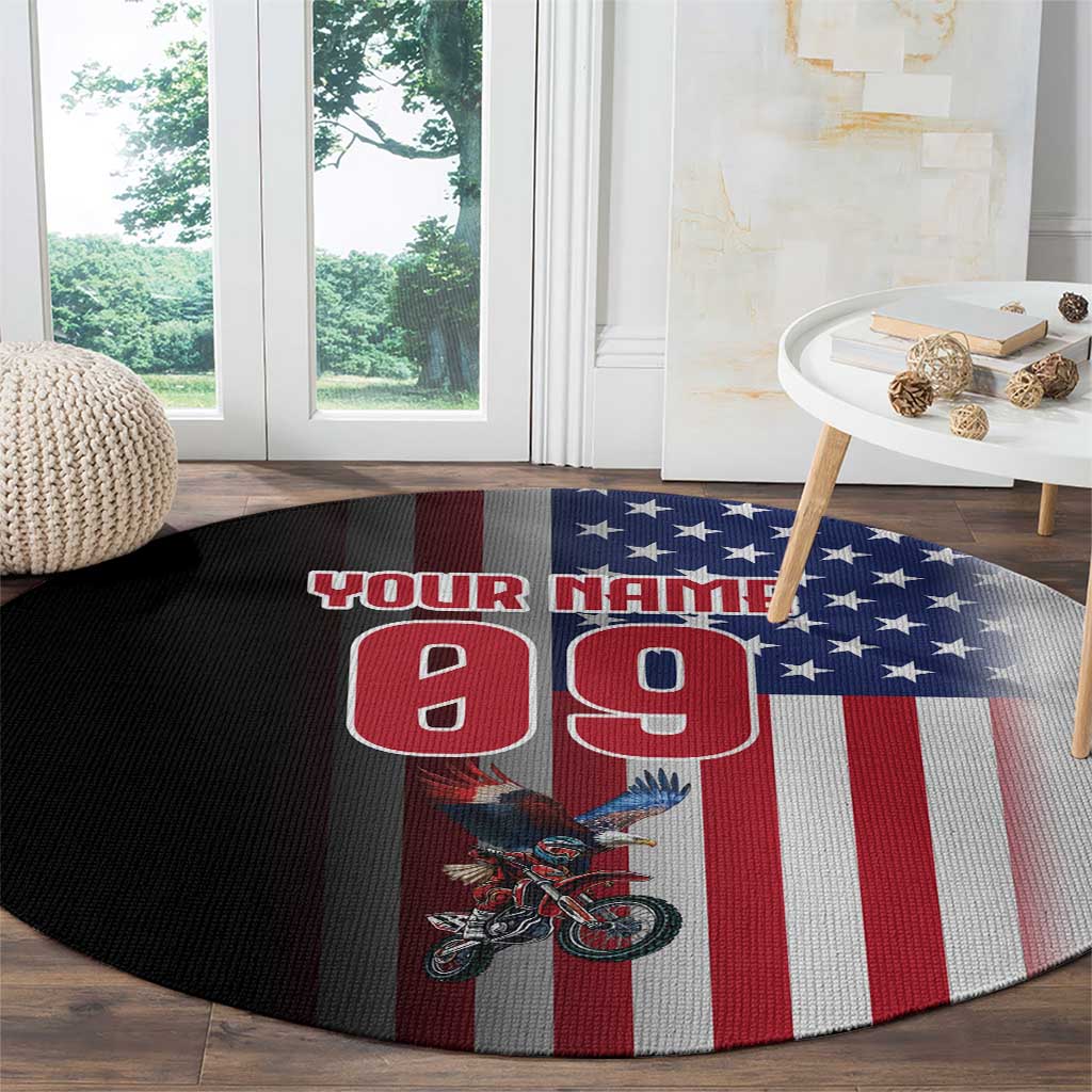 Custom Patriotic Eagle Motocross Round Carpet with American Flag and Rider Design - Wonder Print Shop