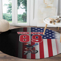 Custom Patriotic Eagle Motocross Round Carpet with American Flag and Rider Design - Wonder Print Shop