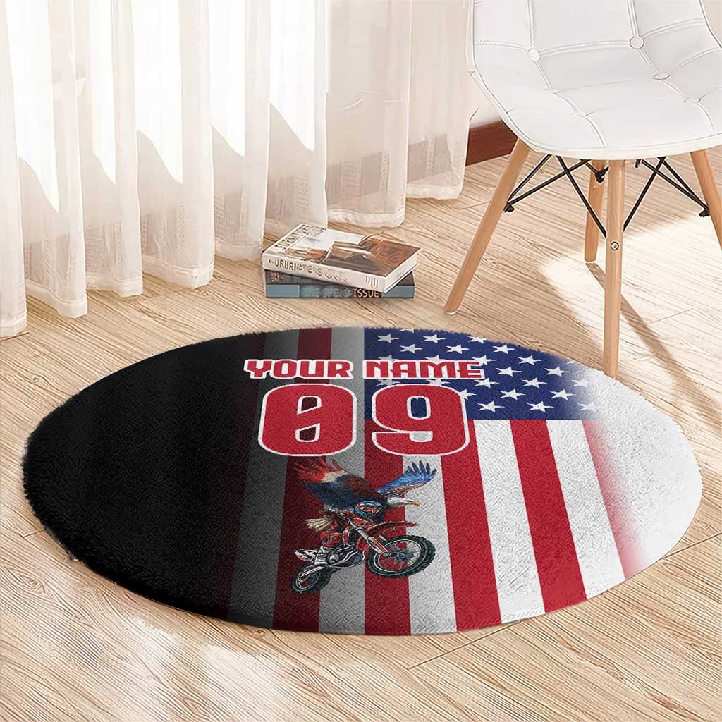 Custom Patriotic Eagle Motocross Round Carpet with American Flag and Rider Design - Wonder Print Shop