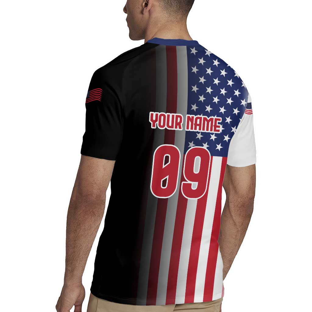 Custom Patriotic Eagle Motocross Rugby Jersey with American Flag and Rider Design - Wonder Print Shop