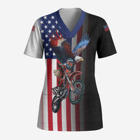 Custom Patriotic Eagle Motocross Scrub Top with American Flag and Rider Design - Wonder Print Shop