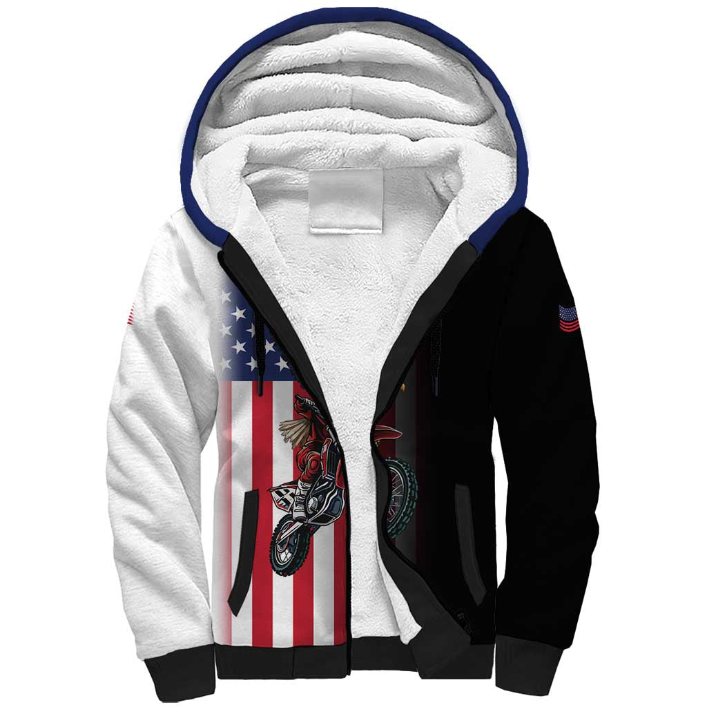 Custom Patriotic Eagle Motocross Sherpa Hoodie with American Flag and Rider Design - Wonder Print Shop