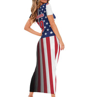 Custom Patriotic Eagle Motocross Short Sleeve Bodycon Dress with American Flag and Rider Design - Wonder Print Shop
