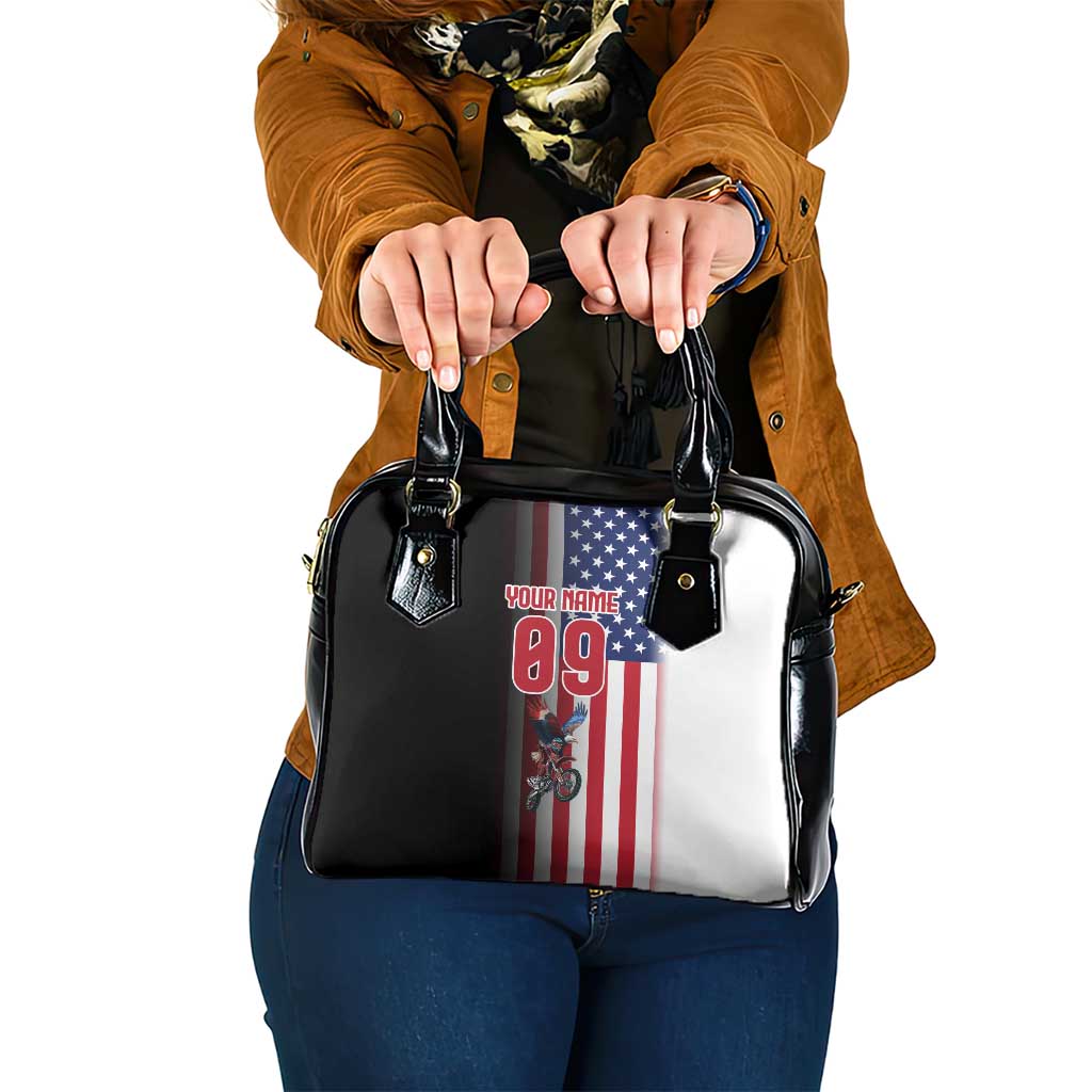 Custom Patriotic Eagle Motocross Shoulder Handbag with American Flag and Rider Design - Wonder Print Shop