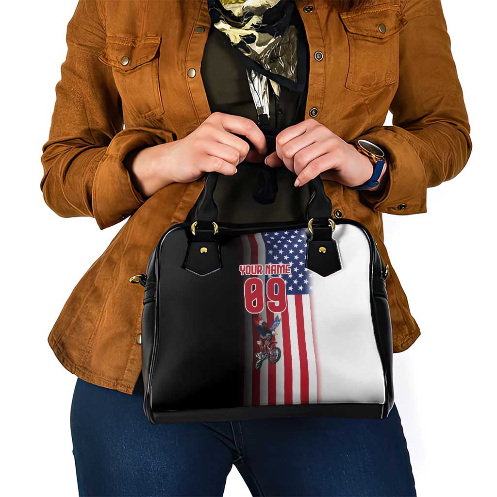 Custom Patriotic Eagle Motocross Shoulder Handbag with American Flag and Rider Design - Wonder Print Shop
