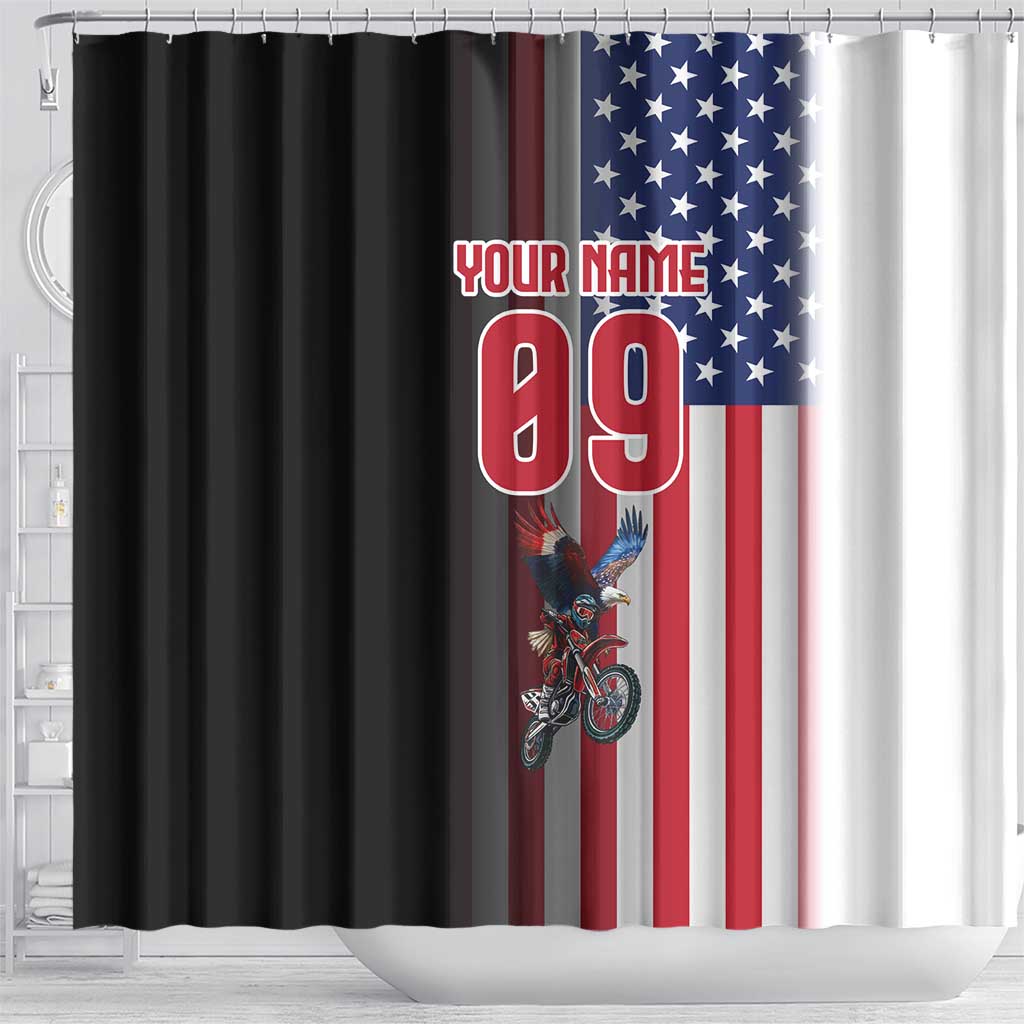 Custom Patriotic Eagle Motocross Shower Curtain with American Flag and Rider Design - Wonder Print Shop