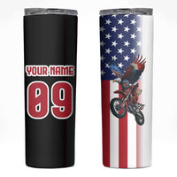 Custom Patriotic Eagle Motocross Skinny Tumbler with American Flag and Rider Design - Wonder Print Shop