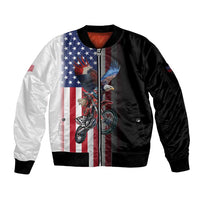 Custom Patriotic Eagle Motocross Sleeve Zip Bomber Jacket with American Flag and Rider Design - Wonder Print Shop