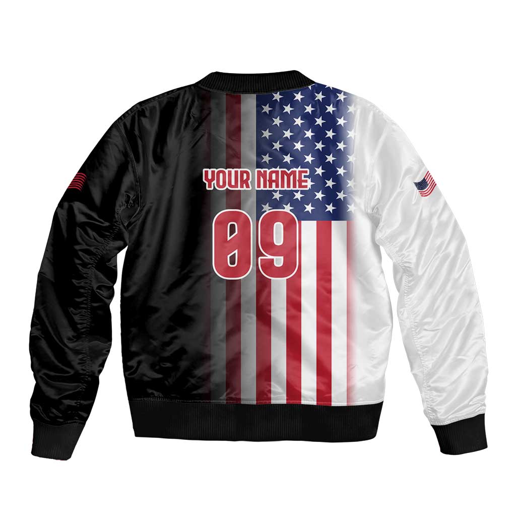 Custom Patriotic Eagle Motocross Sleeve Zip Bomber Jacket with American Flag and Rider Design - Wonder Print Shop