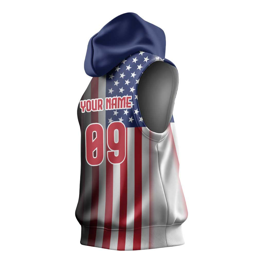 Custom Patriotic Eagle Motocross Sleeveless Hoodie with American Flag and Rider Design - Wonder Print Shop