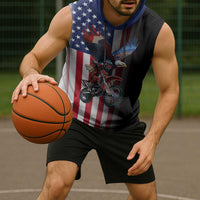 Custom Patriotic Eagle Motocross Sleeveless Hoodie with American Flag and Rider Design - Wonder Print Shop