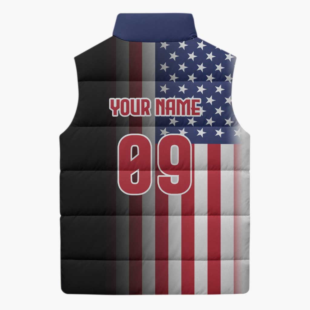 Custom Patriotic Eagle Motocross Sleeveless Puffer Jacket with American Flag and Rider Design - Wonder Print Shop