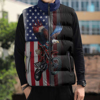 Custom Patriotic Eagle Motocross Sleeveless Puffer Jacket with American Flag and Rider Design - Wonder Print Shop