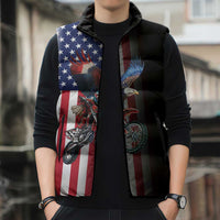Custom Patriotic Eagle Motocross Sleeveless Puffer Jacket with American Flag and Rider Design - Wonder Print Shop