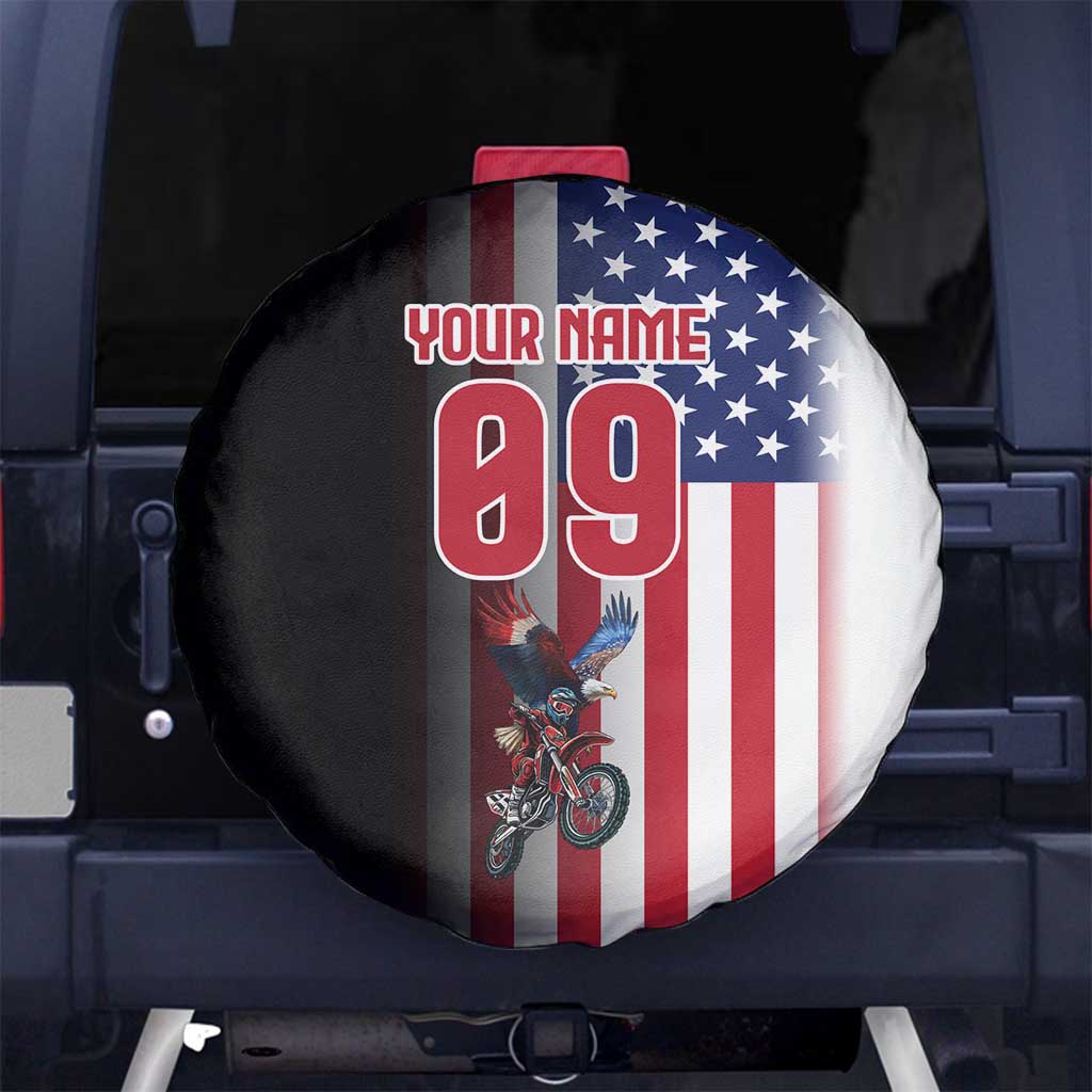 Custom Patriotic Eagle Motocross Spare Tire Cover with American Flag and Rider Design - Wonder Print Shop