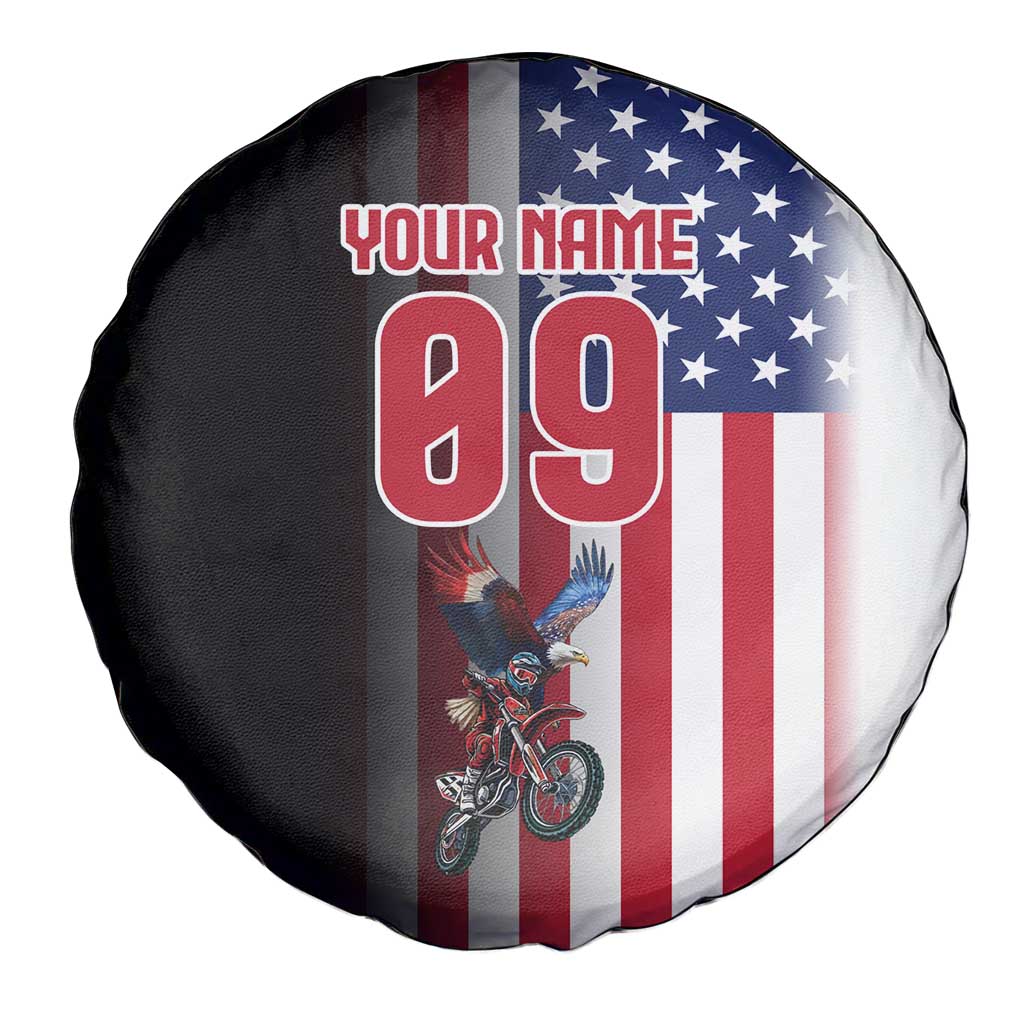 Custom Patriotic Eagle Motocross Spare Tire Cover with American Flag and Rider Design - Wonder Print Shop
