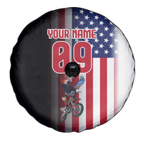 Custom Patriotic Eagle Motocross Spare Tire Cover with American Flag and Rider Design - Wonder Print Shop