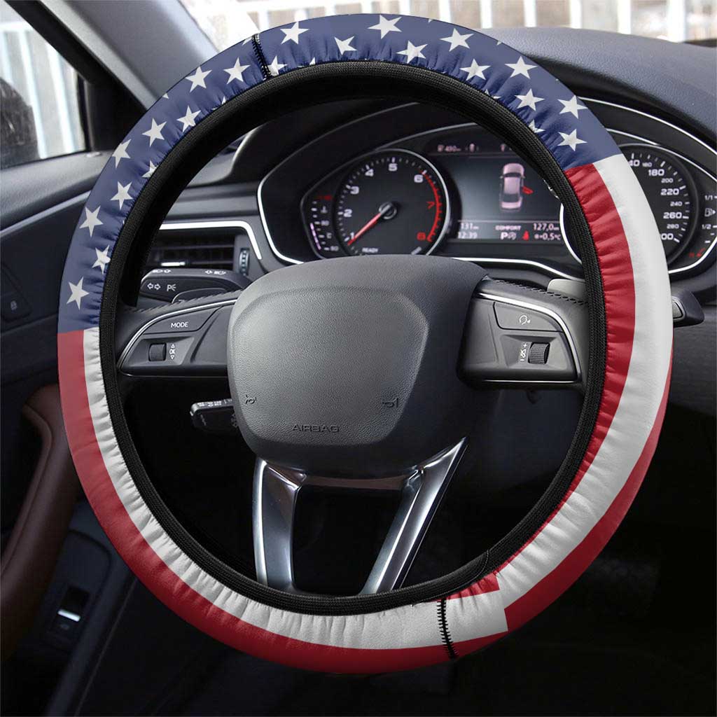 Patriotic Eagle Motocross Steering Wheel Cover with American Flag and Rider Design - Wonder Print Shop