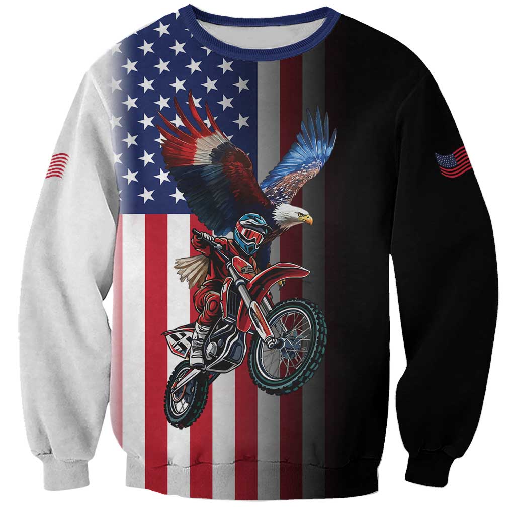 Custom Patriotic Eagle Motocross Sweatshirt with American Flag and Rider Design - Wonder Print Shop