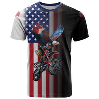 Custom Patriotic Eagle Motocross T Shirt with American Flag and Rider Design - Wonder Print Shop