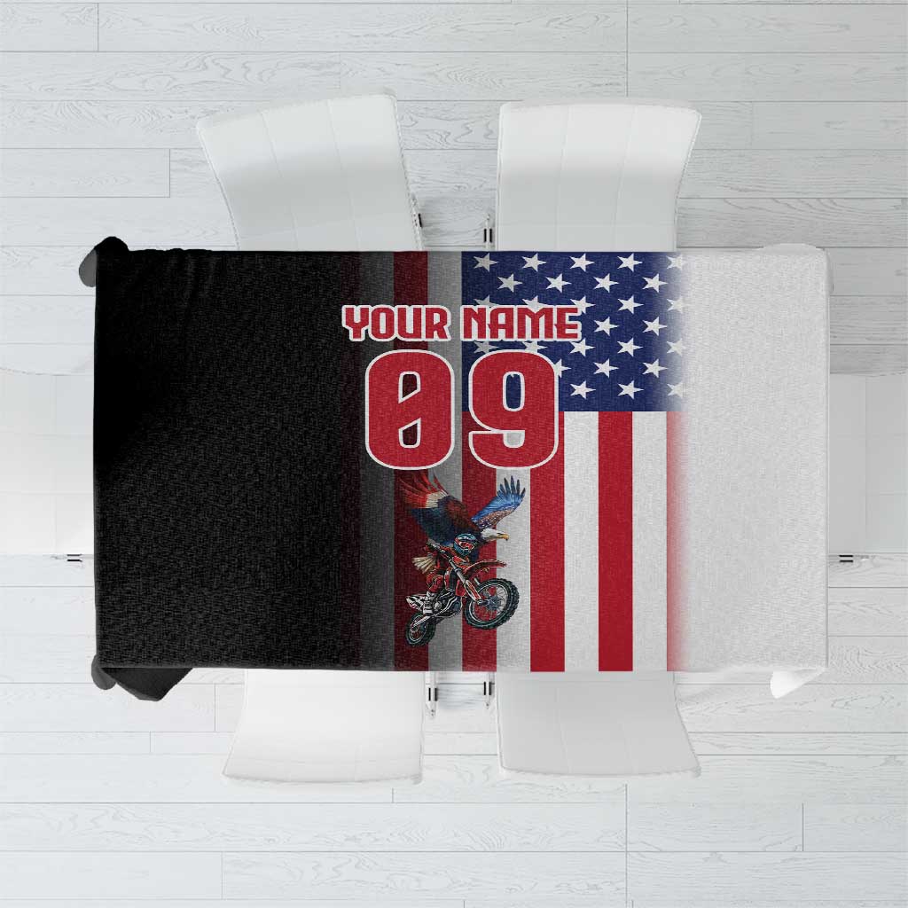 Custom Patriotic Eagle Motocross Tablecloth with American Flag and Rider Design - Wonder Print Shop