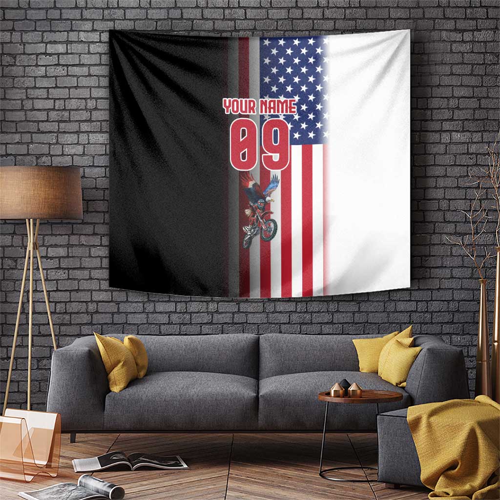 Custom Patriotic Eagle Motocross Tapestry with American Flag and Rider Design - Wonder Print Shop