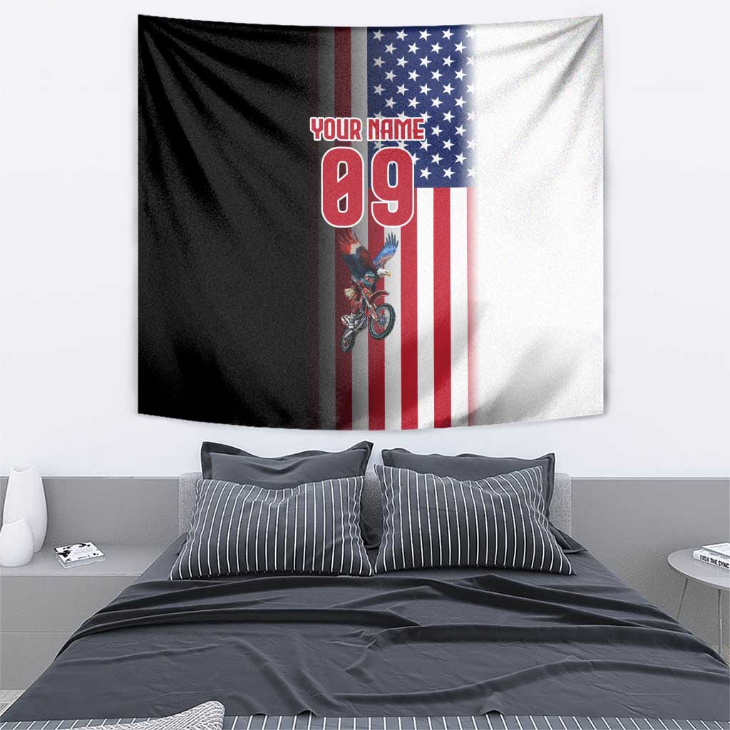 Custom Patriotic Eagle Motocross Tapestry with American Flag and Rider Design - Wonder Print Shop