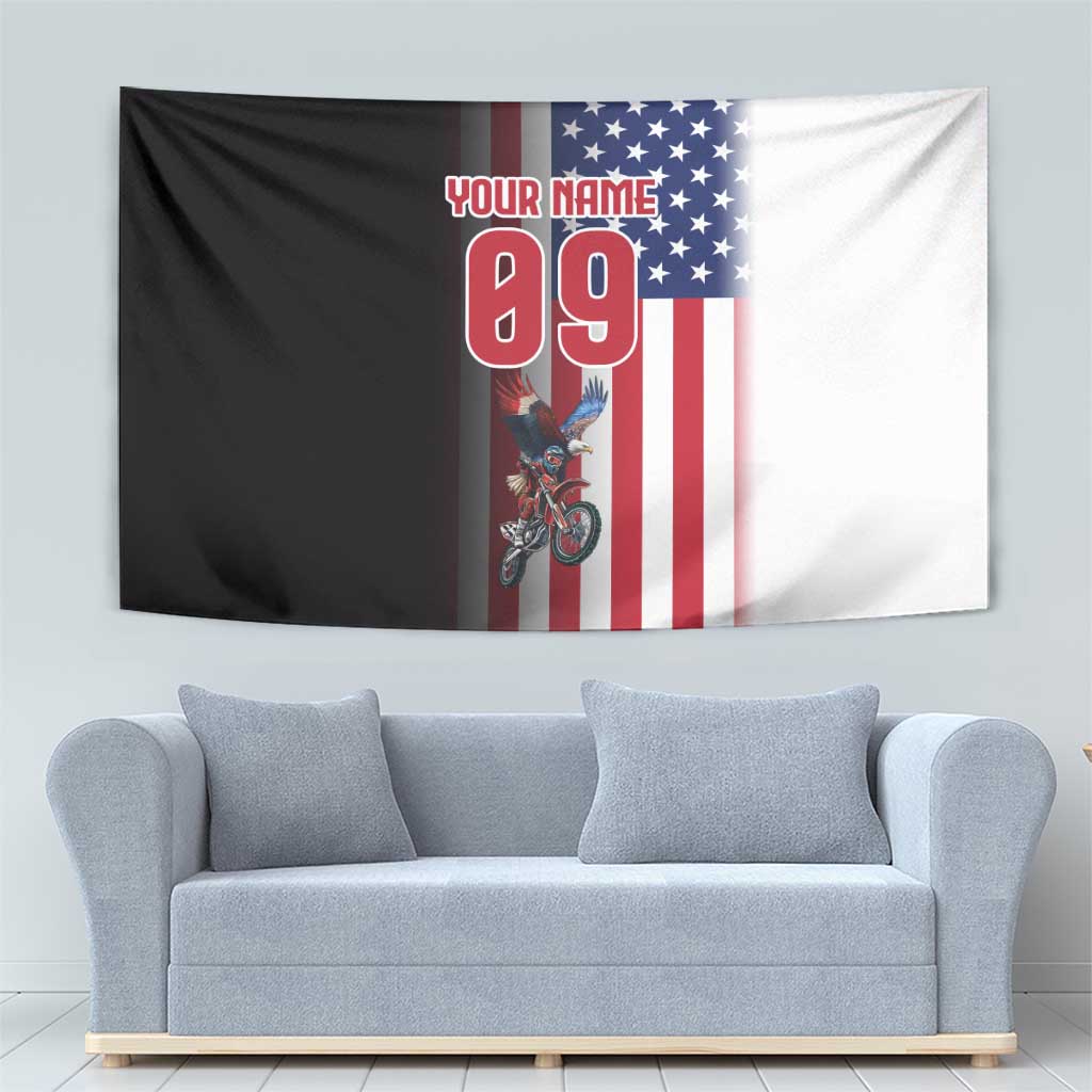 Custom Patriotic Eagle Motocross Tapestry with American Flag and Rider Design - Wonder Print Shop