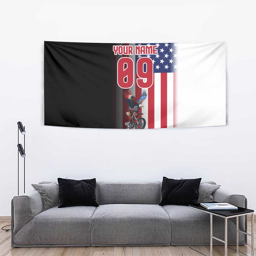 Custom Patriotic Eagle Motocross Tapestry with American Flag and Rider Design - Wonder Print Shop