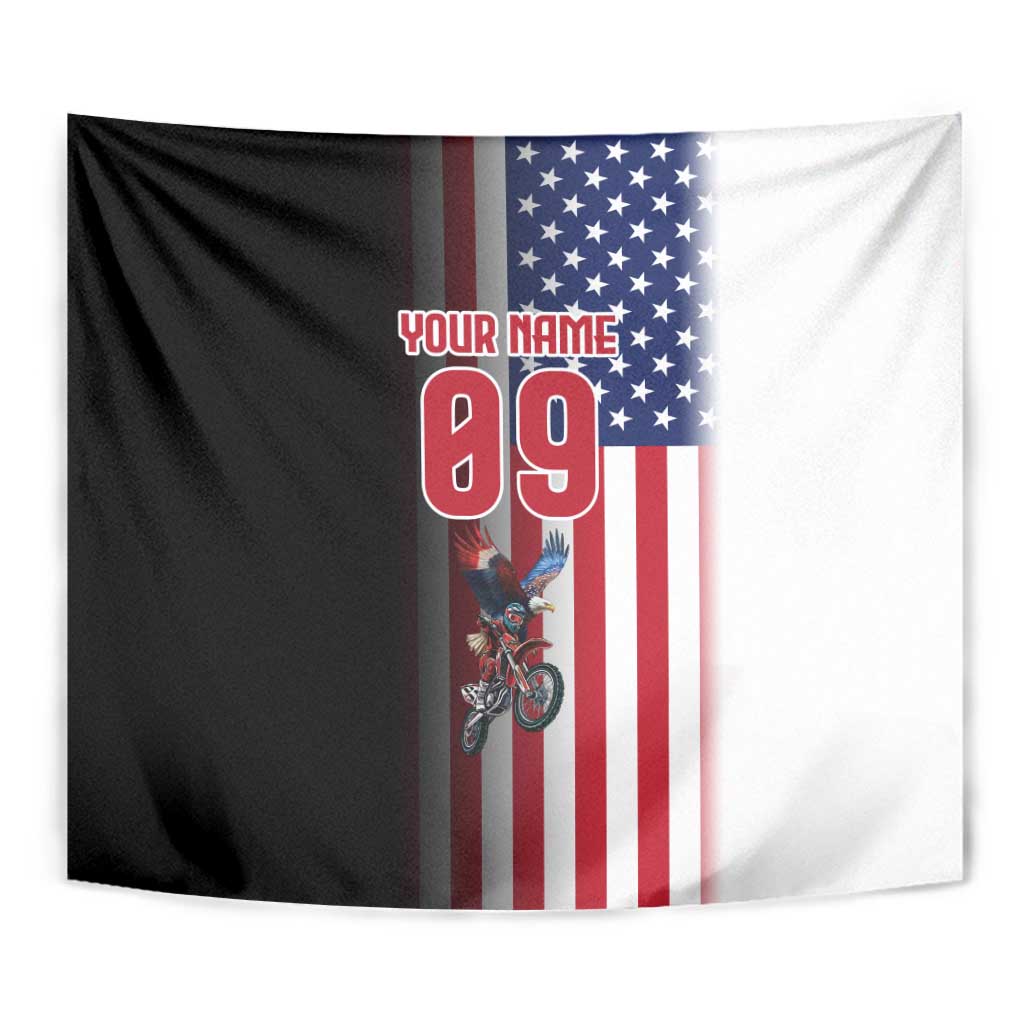 Custom Patriotic Eagle Motocross Tapestry with American Flag and Rider Design - Wonder Print Shop