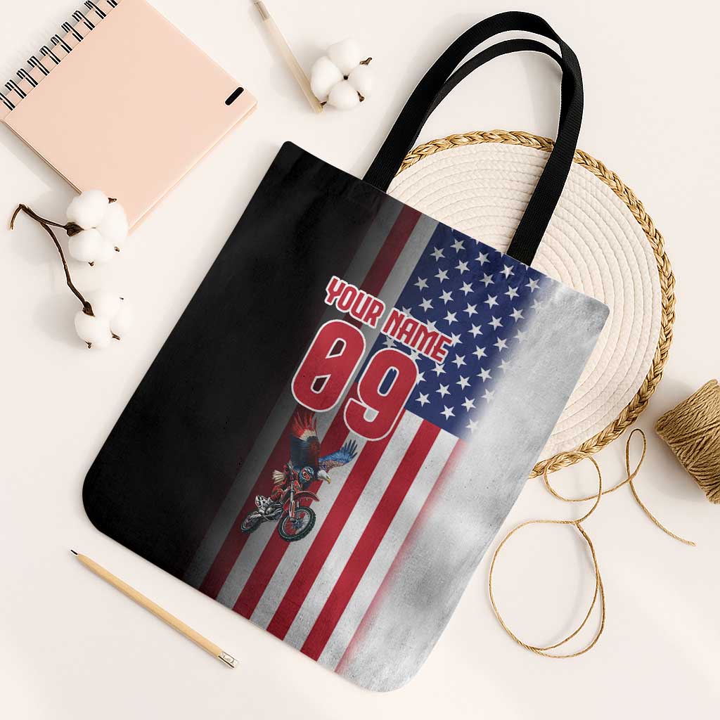 Custom Patriotic Eagle Motocross Tote Bag with American Flag and Rider Design - Wonder Print Shop