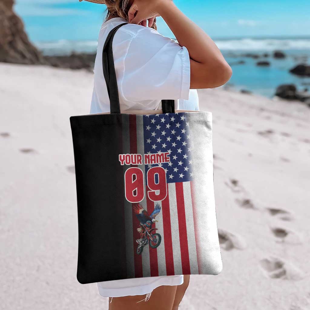 Custom Patriotic Eagle Motocross Tote Bag with American Flag and Rider Design - Wonder Print Shop