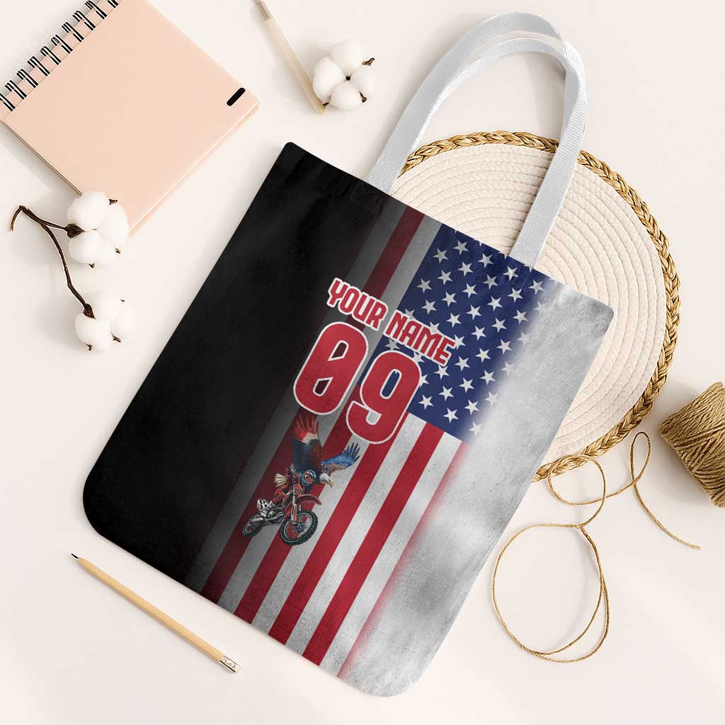 Custom Patriotic Eagle Motocross Tote Bag with American Flag and Rider Design - Wonder Print Shop