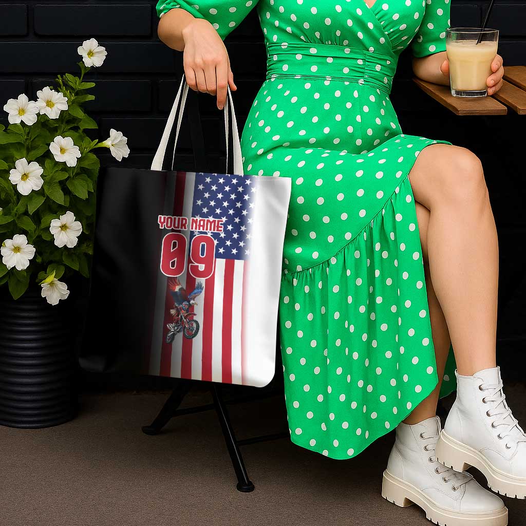 Custom Patriotic Eagle Motocross Tote Bag with American Flag and Rider Design - Wonder Print Shop